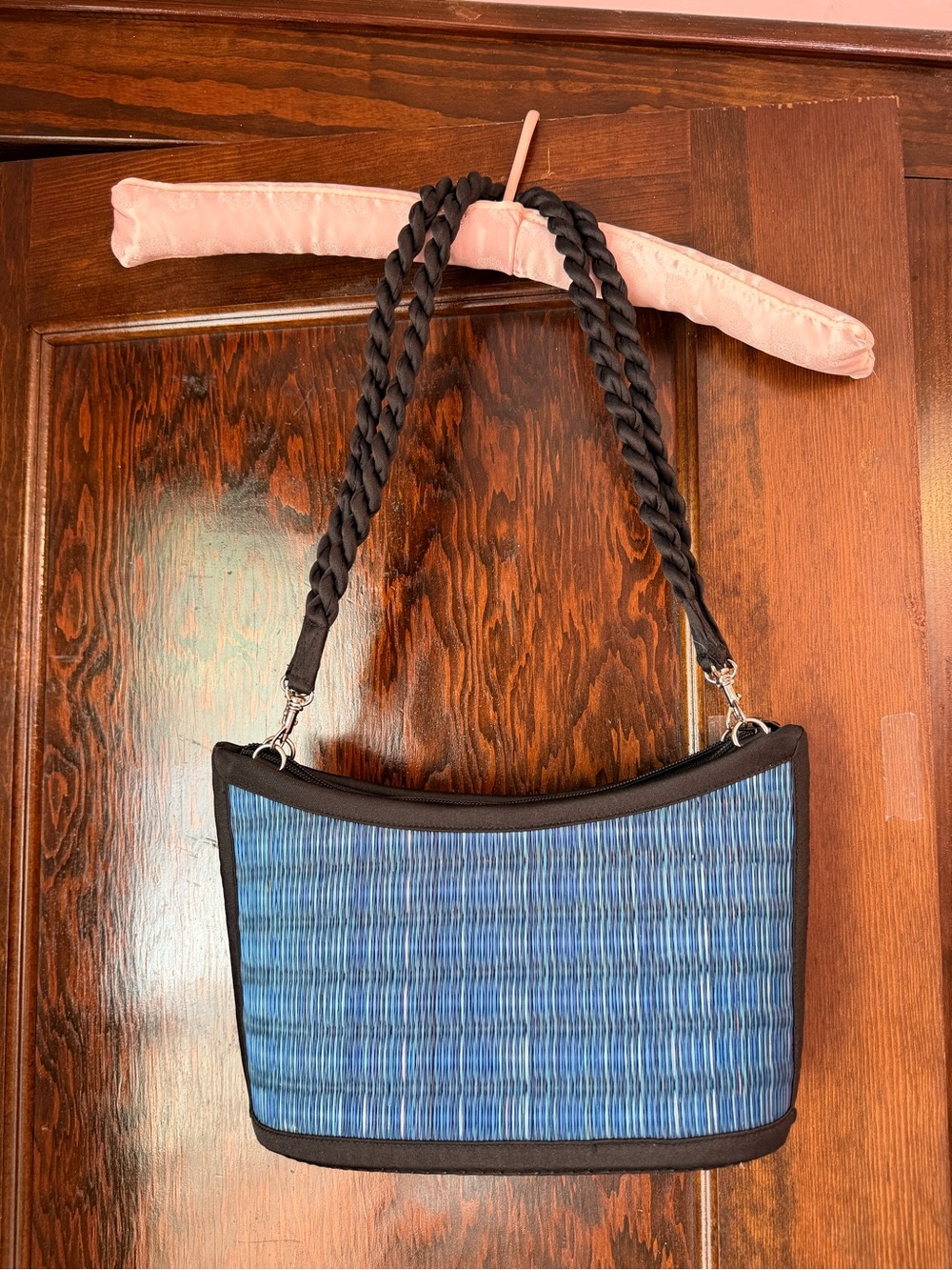 Blue Woven Purse with Braided Strap by Baskets of Cambodia